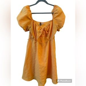 Puff sleeve fit and flare yellow cut-out mini dress